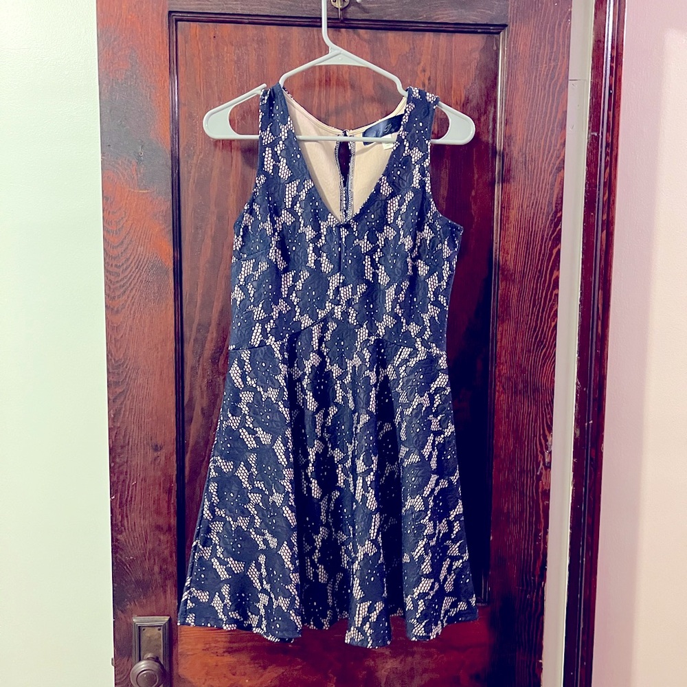 Francesca’s dress- navy blue and nude lace floral design, size M